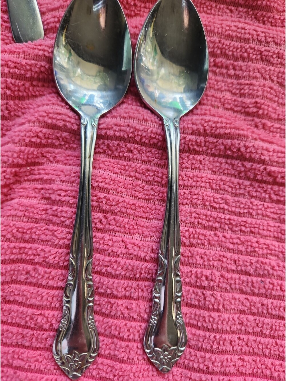 2 Spoons 6.25 inch National Stainless Korea Scroll Floral!
